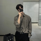 Hearujoy 2024 Luxury Spring Clothing Men's Casual Turn Down Collar Texture Shirts Vintage Buttons Solid Color Long Sleeve Leisure Clothes